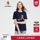 Hush Puppies【Younger系列】暇步士女装夏季纯棉卡通绣花短袖T恤 196深蓝 S