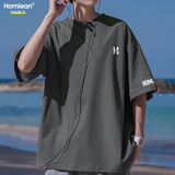 Homlean美式短袖T恤男春夏纯棉圆领透气舒适宽松简约上衣OM2深灰L