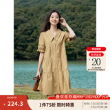 茵曼（INMAN）2025夏女新款田园娃娃裙切尔西领泡泡袖A字连衣裙 深褐色 -18525990 S
