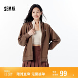 森马梅花系列外套女宽松插肩袖刺绣休闲松弛连帽夹克109524108001