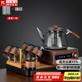 正扬电陶炉煮茶器胡桃木电茶炉玻璃泡茶蒸煮烧水壶功夫茶具套装家用小 胡举物手执如意六竹环+架长琴黑