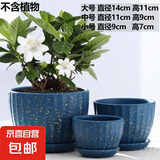 花盆陶瓷大号带托盘创意室内客厅透气简约吊兰绿萝多肉家用绿植盆 蓝色经典三件套 【以实物为准】