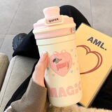 BOSHENG可爱双饮保温杯女士高颜值带吸管水杯学生咖啡杯泡茶杯子学生礼物 粉色【双饮+独立茶仓】410ML 便携手提绳