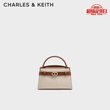 CHARLES&KEITH鳄鱼纹凯莉包手提斜挎婚包包女包生日礼物七夕礼物CK2-50270880-1 CK2-50270880-2灰褐色/米色 S