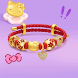 仙格丽黄金KT猫手链kitty猫哈喽凯蒂猫金包银999手串送闺蜜女友生日礼物 KT猫红皮绳
