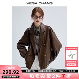 VEGA CHANG春秋季皮衣外套女2025年新款复古旷野美拉德外套 机车棕 M