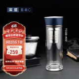 膳魔师（THERMOS）玻璃杯套组400ml双层耐热带滤网泡茶TCGB-400-BL iwaki 促销装 C