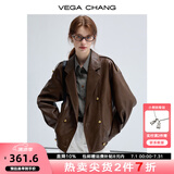 VEGA CHANG春秋季皮衣外套女2025年新款复古旷野美拉德外套 机车棕 S