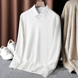 才俏毛衣男秋冬季新款针织衫男款鸡心领男休闲百搭修身款针织衫男 白色 M 90-115