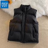 真维斯（Jeanswest）春秋季韩版马甲男女潮流立领棉服修身bf坎肩背心冬季保暖马夹外套 黑色 M