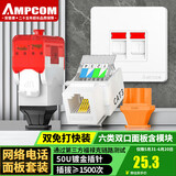 安普康（AMPCOM）网络面板六类 双口免打电话模块千兆CAT6类网线插座 86型RJ45镀金水晶头RJ11电脑网口 AC3612WH