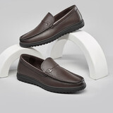 意尔康男鞋秋季休闲轻便一脚蹬皮鞋舒适软底豆豆鞋 97330W  深棕单鞋 44