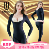 KJ连体塑身衣收腹提臀束身束腰长袖长腿美体产后无痕束身衣女官网 黑色 M（建议90-120斤）