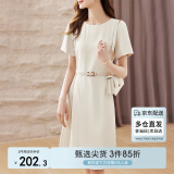 尚都比拉设计感拼接连衣裙夏季高级感气质百褶裙小个子中长裙子 杏色 L