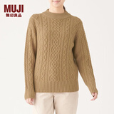 无印良品 MUJI 女式 阿兰图案 高领毛衣 长袖针织衫女款冬季W9AA874 驼色 M (160/84A)