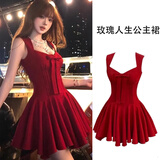 具趣夏季玫瑰人生公主裙蝴蝶结千金感无袖收腰短款2025连衣裙 红色M105斤以内 （此款裙摆齐平）