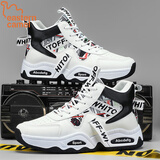 东方骆驼（EASTERN CAMEL）高帮鞋子男2025秋冬舒适青少年篮球运动鞋耐磨学生跑步老爹潮鞋男 白黑 42