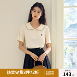 独束大码女装减龄娃娃领休闲POLOT恤2024年夏季新款简约气质上衣 米杏色 XL (尺码：3)