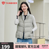 坦博尔羽绒服马甲女立领宽松外搭短款羽绒背心外套TD236006 江南灰 160