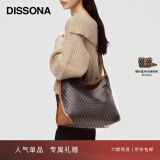 DISSONA迪桑娜女包幸运锦囊hobo包老花包单肩手提包情侣通勤包中性腋下包 棕色-大号（肩带可调节）