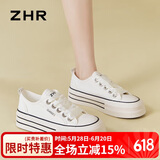 ZHR帆布鞋女圆头系带厚底女鞋简约百搭休闲鞋子女 CS33F 白色 37