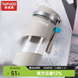 泰福高（TAFUCO）耐热玻璃杯办公泡茶杯车载玻璃水杯便携大容量水杯男士办公杯 T8052GY-单层灰色-400ml