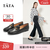 他她（TATA）方头乐福鞋女休闲平底一脚蹬小皮鞋女单鞋春秋款FLC22AM4 黑色 36