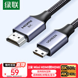 绿联Mini HDMI转HDMI转接线HDMI2.1微型8K高清转换线笔记本电脑平板手机相机接电视连接线2米15515