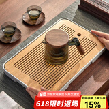 忆壶茶（YIHUTEA）茶盘托盘家用茶台带排水小型沥水储水实木功夫托盘泡茶具竹茶托 大号茶盘（白色）36.5*24cm