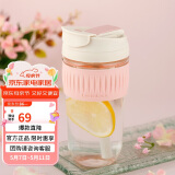 乐扣乐扣（LOCK&LOCK）咖啡杯耐热玻璃水杯子男女学生便携式双饮吸管杯随手杯500ML粉色