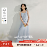 茵曼（INMAN）章若楠同款欧若风法式吊带连衣裙2025夏季新品女装淡鹅黄色裙子 蓝色 (方领) M