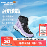 Skechers斯凯奇儿童绒绒靴雪地靴保暖男童棉鞋防寒加绒高帮女童靴660092L 女童/黑色/薰衣草色/BKLV 35