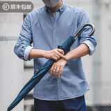 马登工装复古磨毛长袖薄衬衫牛津纺纯棉休闲外穿衬衣打底衫男春 深蓝色 2XL （70-75kg）