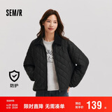 森马（Semir）棉服女灯芯绒翻领菱形格复古2024冬三防宽松轻薄棉衣109724112007