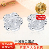 中国黄金（CHINA GOLD）足银山茶花耳钉女款玫瑰花耳饰品小香风情人节生日礼物送女友妈妈 【今/次日达】山茶花耳钉-螺丝款