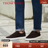 THOM WILLS男鞋休闲鞋低帮皮鞋百搭真皮黑色翻毛皮运动撞色反绒板鞋男夏季 深咖色G121-1（标配两双鞋带） 42 /8码