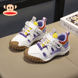 大嘴猴儿童运动鞋春秋季童鞋男童防滑耐磨鞋子中大童女孩潮牌透气跑步鞋 白/紫黄 34 （适合脚长21.3)