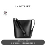 INJOYLIFE水桶包简约通勤节日礼物妈妈女包大容量百搭单肩包包 黑色
