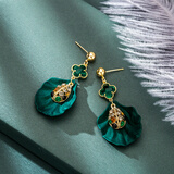 Qlady女士红色时尚耳环女款大气个性夸张花瓣银耳钉女韩版百搭可爱气质网红925银针耳饰耳坠送女友 绿色