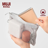 无印良品（MUJI）再生聚酯纤维 双拉链包收纳袋 居家旅行数据线小收纳包便携零钱包 浅灰色/M/长19*宽13.5cm