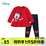 迪士尼童装儿童卫衣套装卡通休闲套装 女童米妮大红223T1432 100