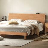 源氏木语全实木床现代简约橡木多功能主卧大床北欧风小户型卧室夜灯双人床 橡胶木原木色低铺1.5*2m无垫