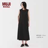 无印良品（MUJI）女式易干弹力泡泡纱无袖连衣裙女装裙子长裙25年夏季连身裙 黑色 M （160/84A）