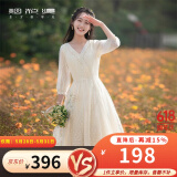 烟花燙v领气质连衣裙2025春装新款女装高腰超仙网纱约会显瘦裙子SD 玉雯 米色 L
