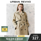 UR秋季新款女装摩登英伦风双排扣收腰系带风衣UWM140030 浅卡其 (偏宽松) S