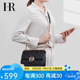 HR赫莲娜女包单肩斜跨包小香风头层牛皮菱格链条包高级感生日礼物 黑色【升级款】