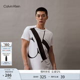 Calvin Klein Jeans夏季男女情侣中性ck纯棉醒目大字母印花圆领短袖T恤J318471 YAF-白色 L （推荐150-165斤）