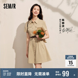 森马连衣裙女收腰衬衫裙复古休闲夏季美拉德纯色短裙101324114030