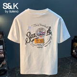 班尼路S&K2025新款男夏季高端潮流印花t恤美式轻奢新疆棉舒适短袖T恤衫 白色 L 建议109-123斤
