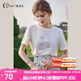 Olrain欧芮儿白色短袖T恤女夏季宽松透气显瘦套头印花上衣 白色O22XT01903 165/88A/L